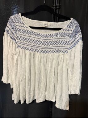 GAP White Tunic with Blue Smocked Yoke